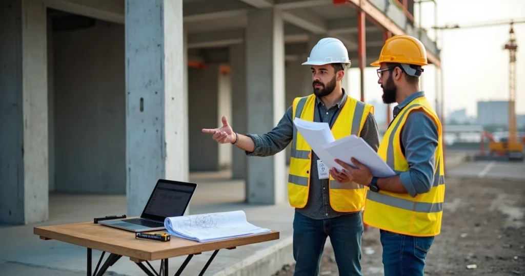 Engenheiro assistente técnico acompanha perícia de engenharia em obra junto ao perito judicial